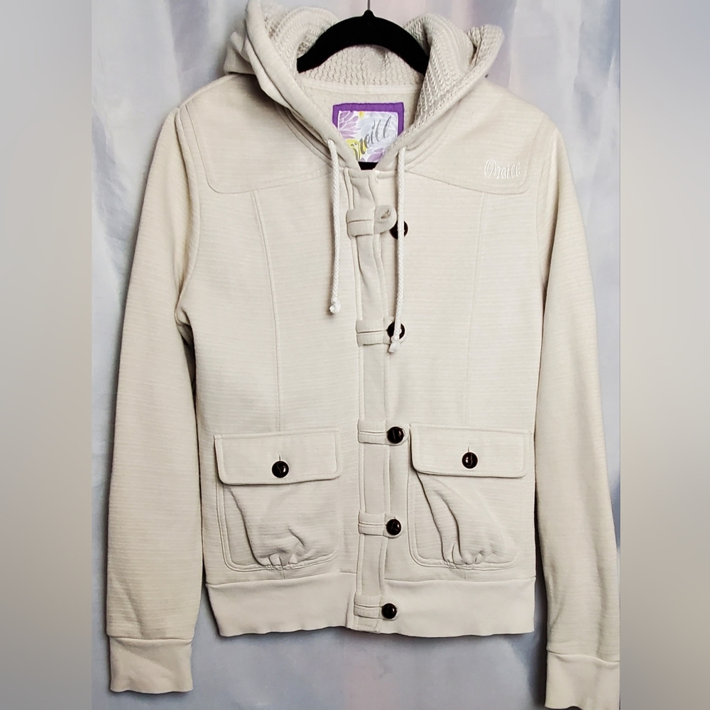 O"Neill Women's/Juniors Cream Stripe Full Zip Hoodie Size L